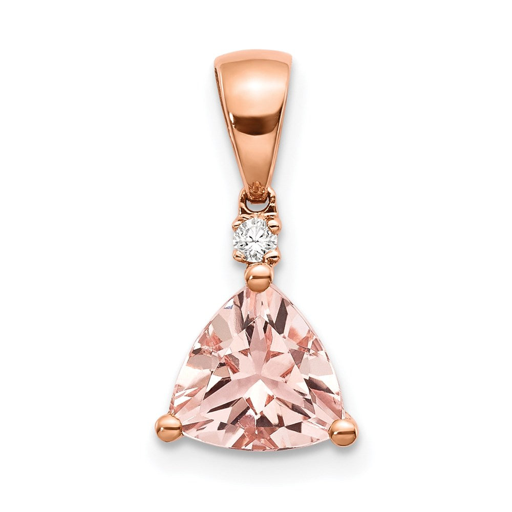 14K Roségold-Anhänger mit Morganit im Trillantschliff und echten Diamanten