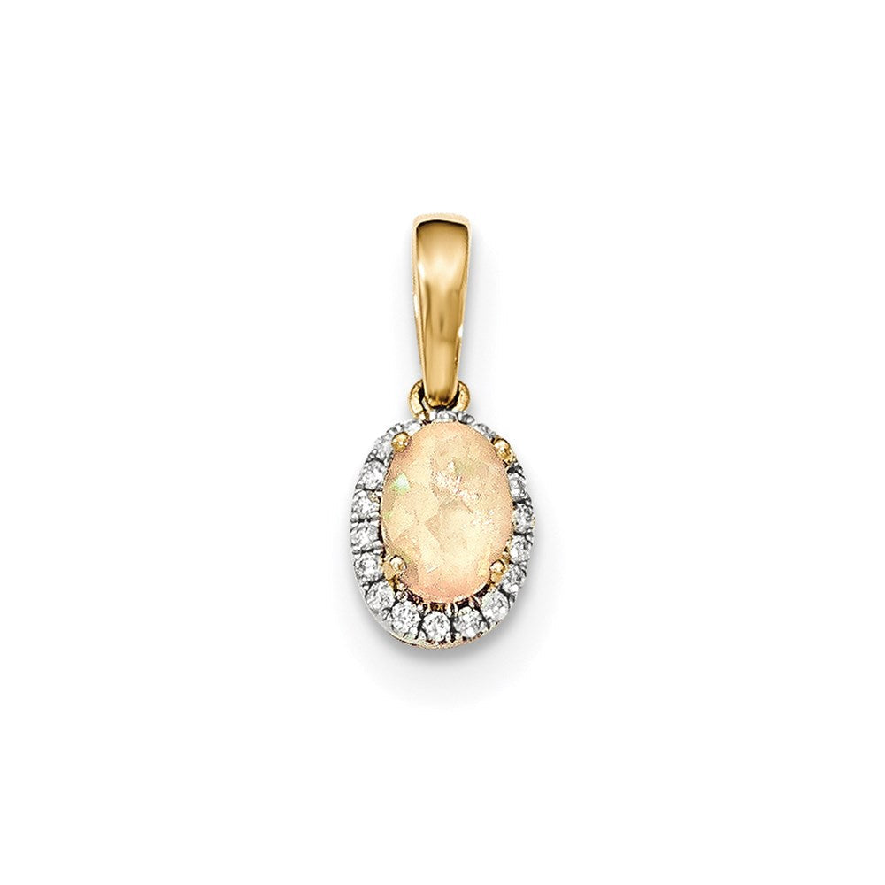 14K Gelbgold Halo-Anhänger mit ovalem australischem Opal und echten Diamanten