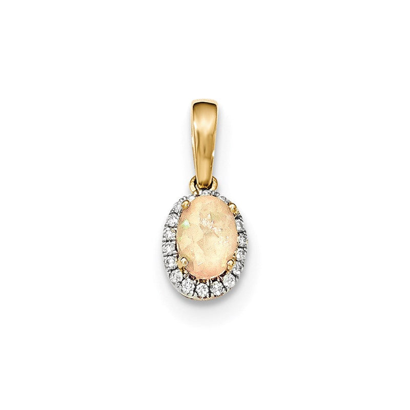 14K Gelbgold Halo-Anhänger mit ovalem australischem Opal und echten Diamanten