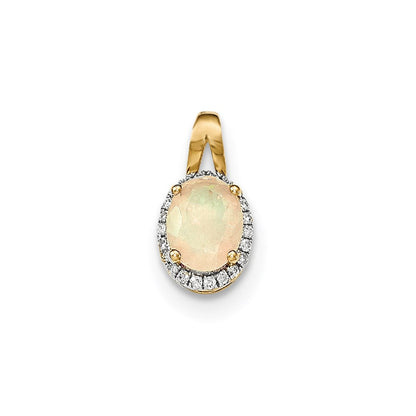14K Gelbgold Ovaler Australischer Opal- und Echtdiamant-Halo-Anhänger