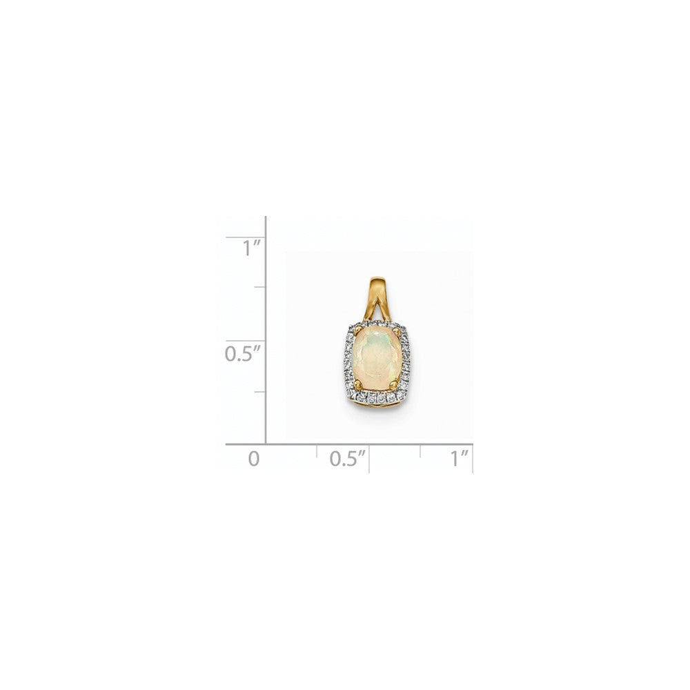 14K Gelbgold Ovaler Australischer Opal & Echter Diamant Rechteck-Anhänger