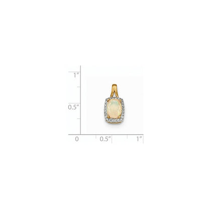 14K Gelbgold Ovaler Australischer Opal & Echter Diamant Rechteck-Anhänger