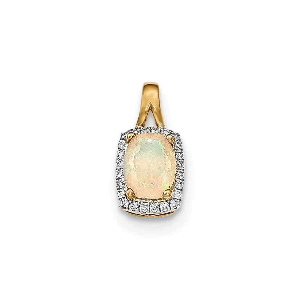 14K Gelbgold Ovaler Australischer Opal & Echter Diamant Rechteck-Anhänger