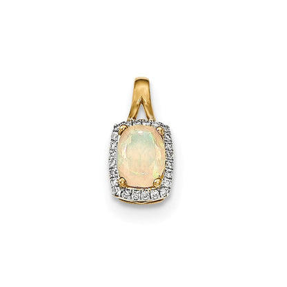 14K Gelbgold Ovaler Australischer Opal & Echter Diamant Rechteck-Anhänger