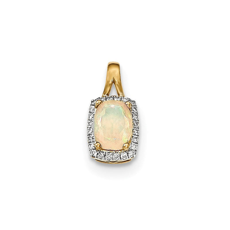 14K Gelbgold Ovaler Australischer Opal & Echter Diamant Rechteck-Anhänger