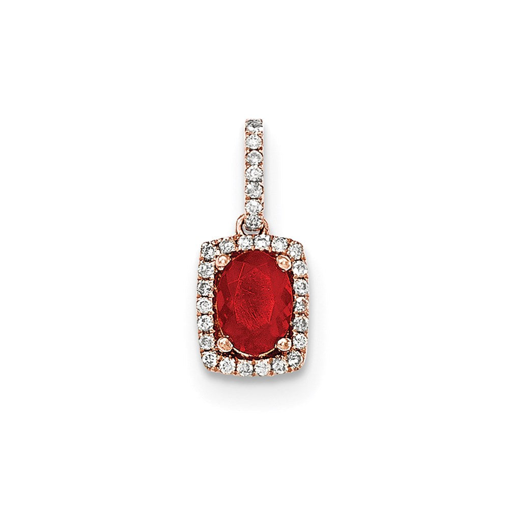14 K Roségold Anhänger mit ovalem Feueropal und rechteckigen echten Diamanten