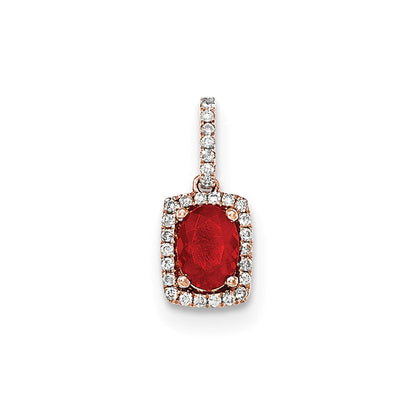14 K Roségold Anhänger mit ovalem Feueropal und rechteckigen echten Diamanten