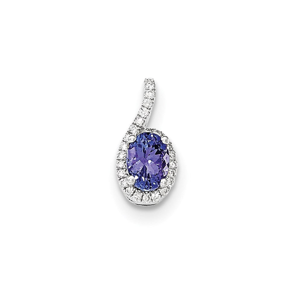14K Weißgold Oval Tansanit- & Halo-Diamant-Anhänger
