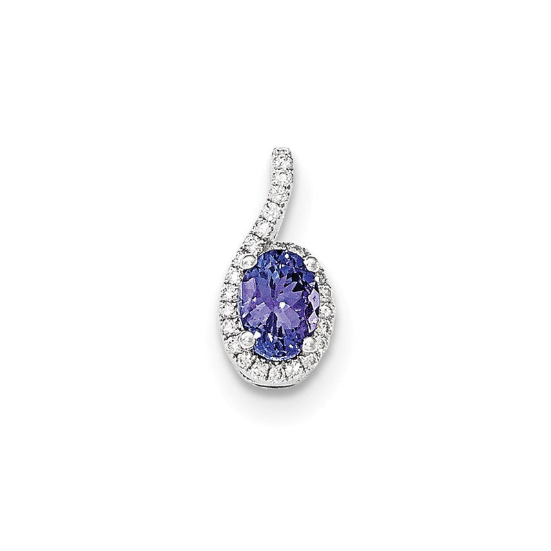 14K Weißgold Oval Tansanit- & Halo-Diamant-Anhänger