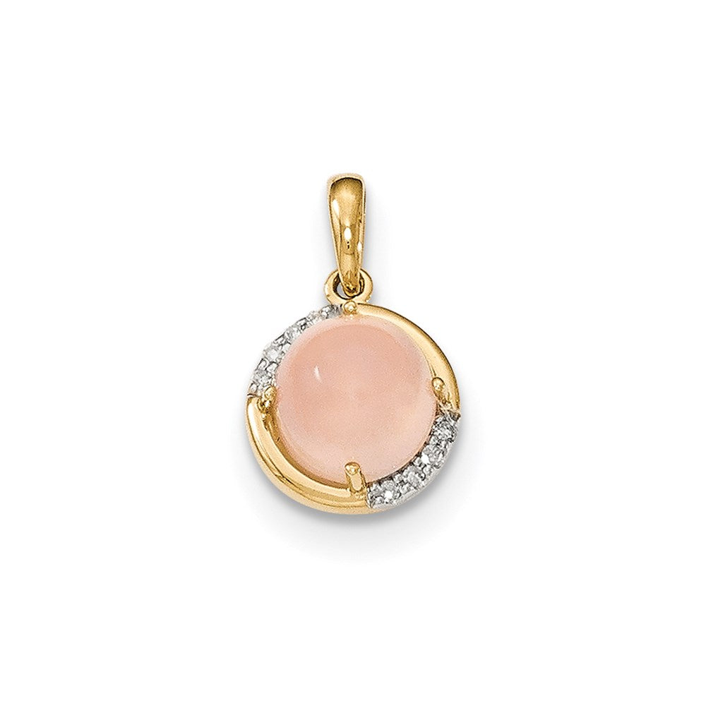 14K Gelbgold Anhänger mit rosa Chalcedon und echten Diamanten