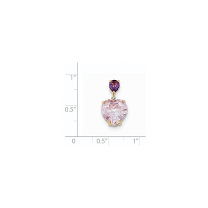 14K Gelbgold Anhänger mit rosa Quarz, Amethyst und echten Diamanten