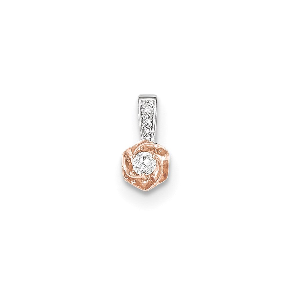 14K Weißgold mit Rosé-Rhodium-Beschichtung, Diamant-Blumenanhänger