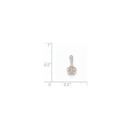 14K Weißgold mit Rosé-Rhodium echter Diamant-Blumen-Anhänger