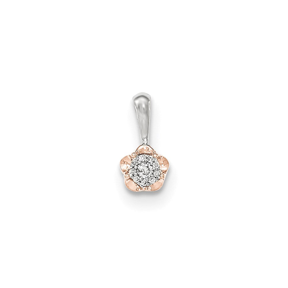 14K Weißgold mit Rosé-Rhodium echter Diamant-Blumen-Anhänger