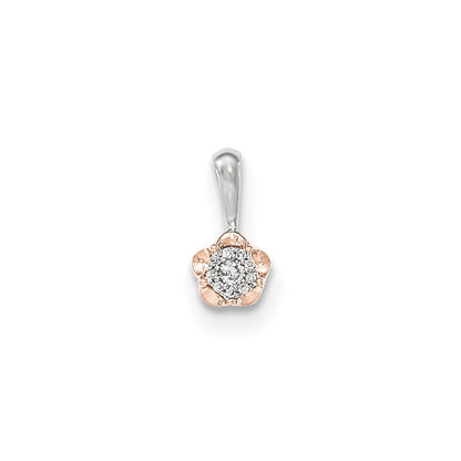 14K Weißgold mit Rosé-Rhodium echter Diamant-Blumen-Anhänger