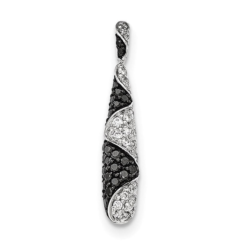 14K Weißgold Schwarz/Weiß Diamant-Tropfenanhänger, echte Diamanten