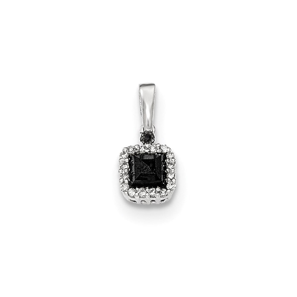 14K Weißgold Quadratanhänger mit schwarzen und weißen echten Diamanten