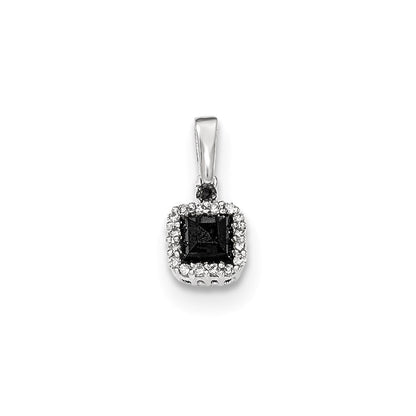 14K Weißgold Quadratanhänger mit schwarzen und weißen echten Diamanten