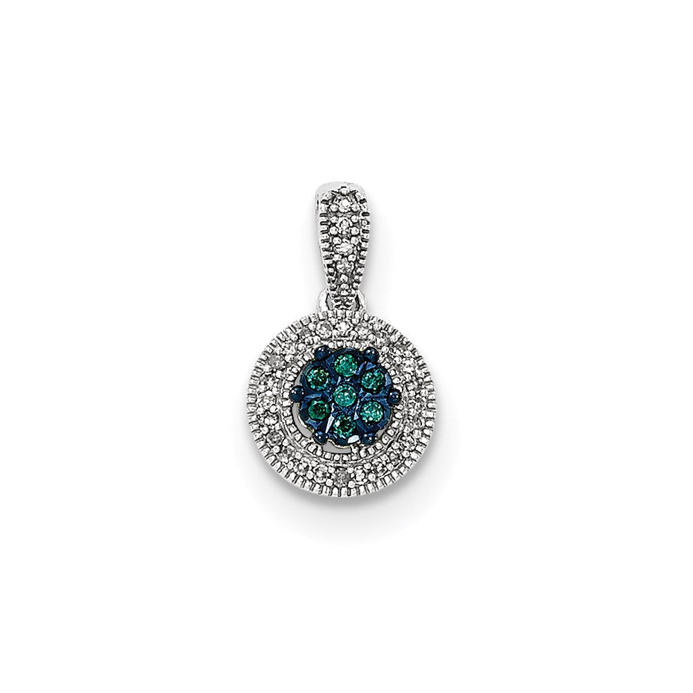 14K Weißgold Anhänger mit blauen und weißen Diamanten