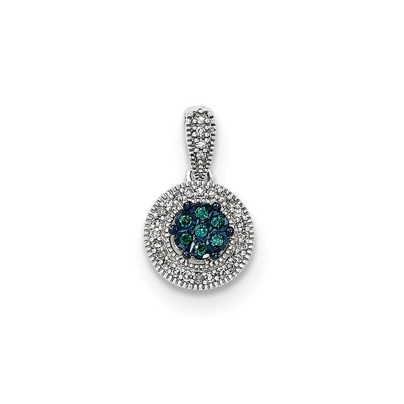 14K Weißgold Anhänger mit blauen und weißen Diamanten