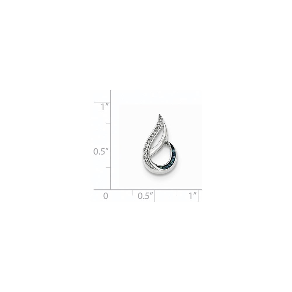 14k Weißgold Anhänger Tropfenform poliert mit Diamant/Blauem Diamant