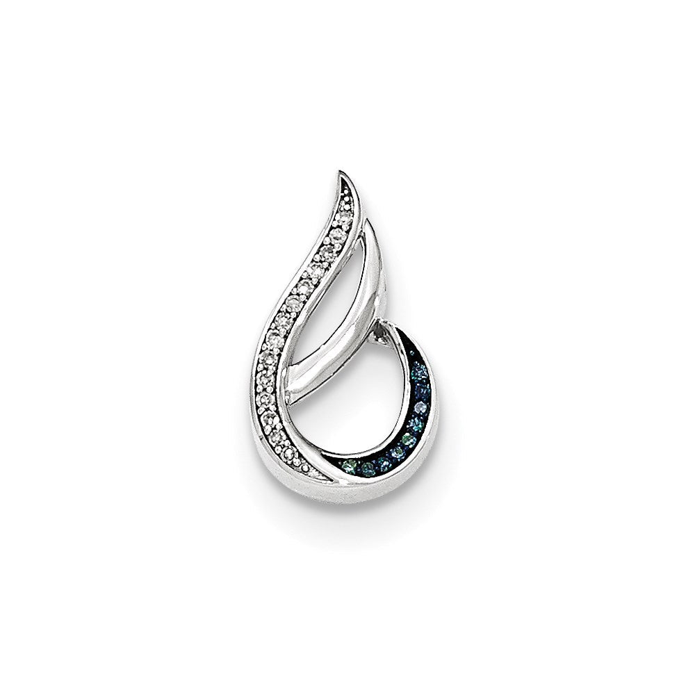 14k Weißgold Anhänger Tropfenform poliert mit Diamant/Blauem Diamant