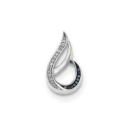 14k Weißgold Anhänger Tropfenform poliert mit Diamant/Blauem Diamant