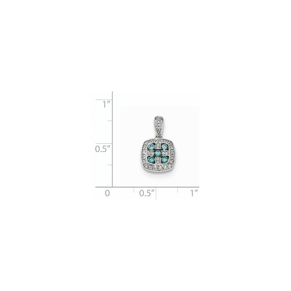 14K Weißgold Anhänger, quadratisch, mit weißen und blauen Diamanten