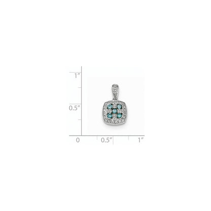 14K Weißgold Anhänger, quadratisch, mit weißen und blauen Diamanten