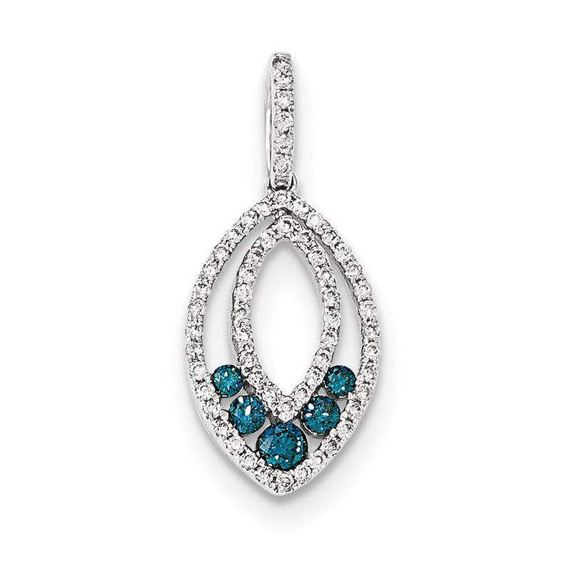 14K Weißgold Anhänger mit blauen und weißen Diamanten