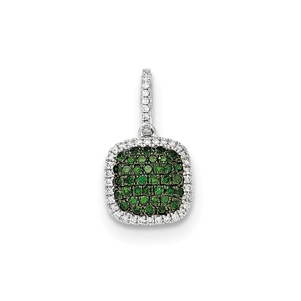 Anhänger aus 14K Weißgold mit echten Diamanten und echten grünen Pavé-Diamanten
