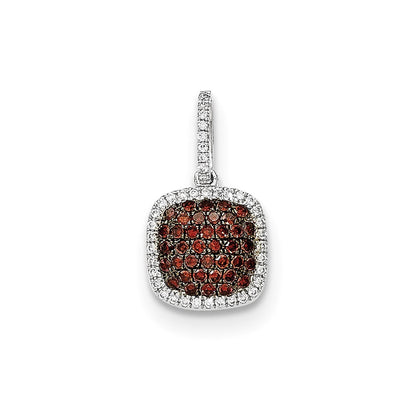 14K Weißgold Echtdiamant & Pavé-Rotdiamant Anhänger