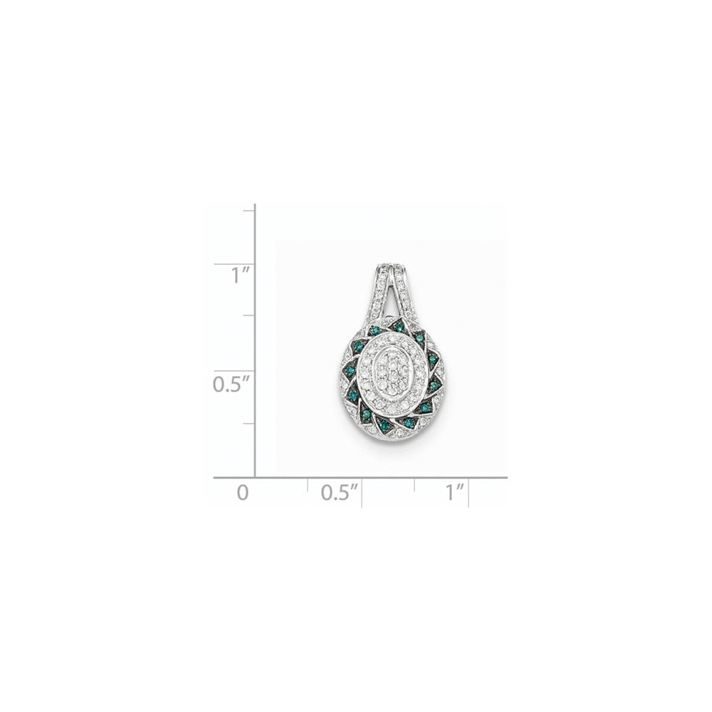14K Weißgold Anhänger, oval, mit blauen und weißen Diamanten