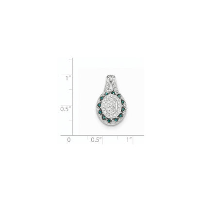 14K Weißgold Anhänger, oval, mit blauen und weißen Diamanten