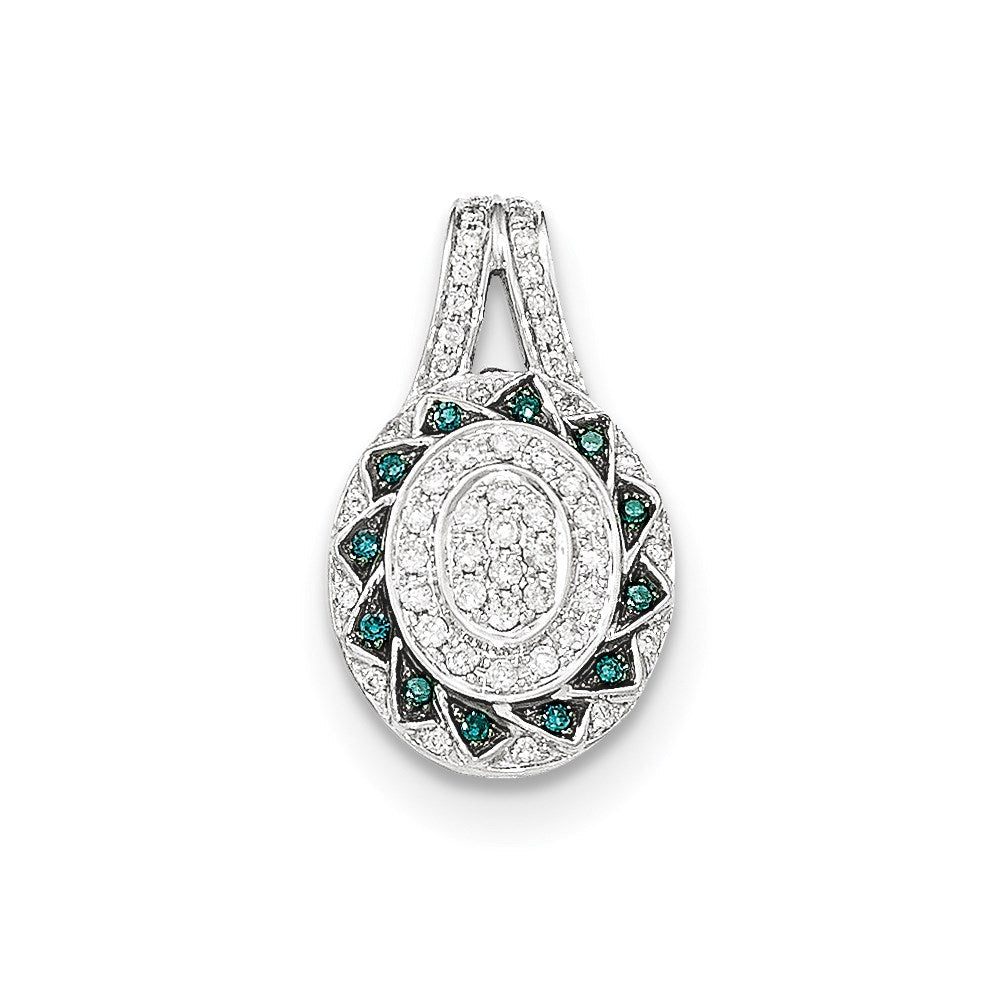 14K Weißgold Anhänger, oval, mit blauen und weißen Diamanten