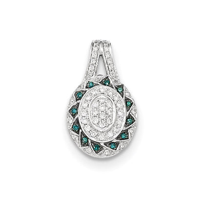 14K Weißgold Anhänger, oval, mit blauen und weißen Diamanten