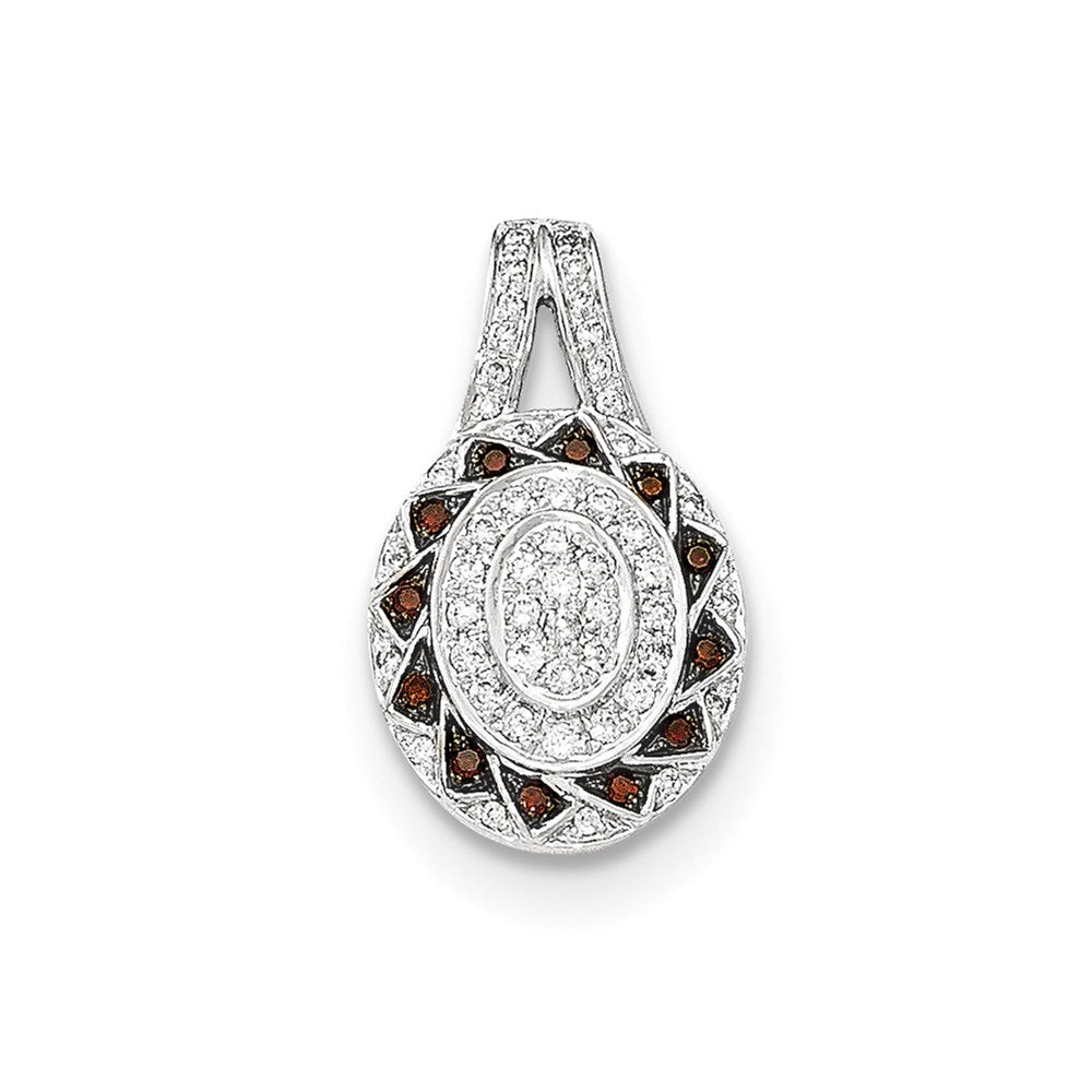 14K Weißgold Oval-Anhänger mit Roten, Cognacfarbenen und Weißen Echten Diamanten