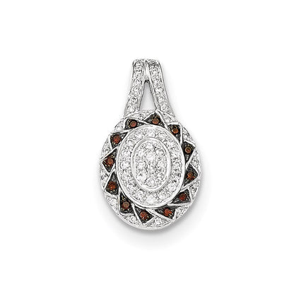 14K Weißgold Oval-Anhänger mit Roten, Cognacfarbenen und Weißen Echten Diamanten