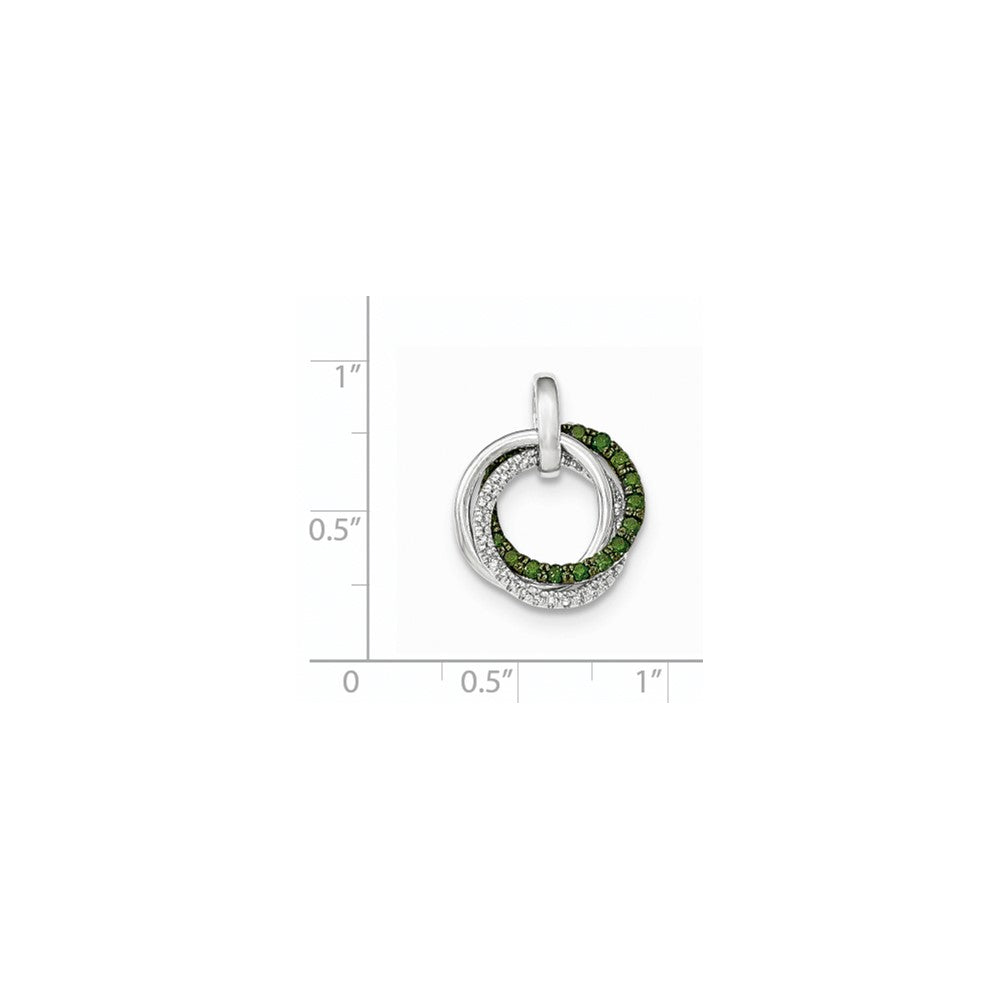14K Weißgold Kreise-Anhänger mit grünen und weißen echten Diamanten