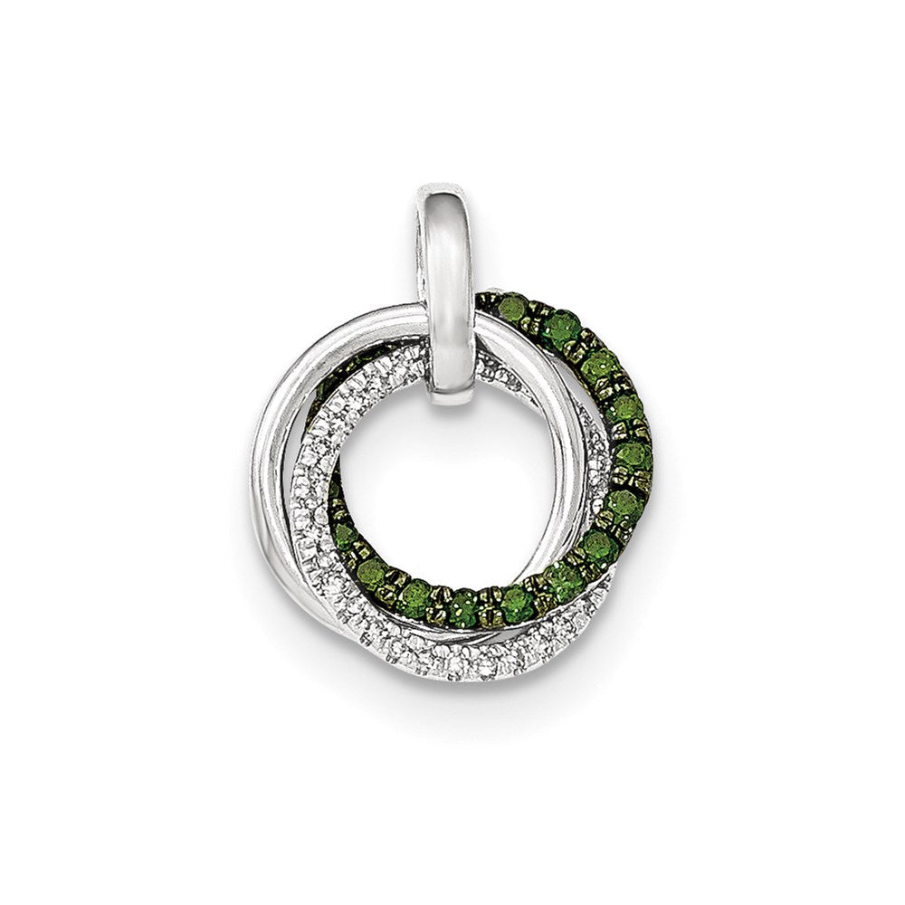 14K Weißgold Kreise-Anhänger mit grünen und weißen echten Diamanten