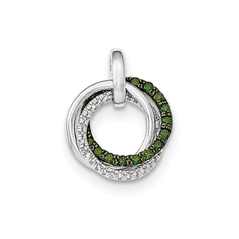 14K Weißgold Kreise-Anhänger mit grünen und weißen echten Diamanten