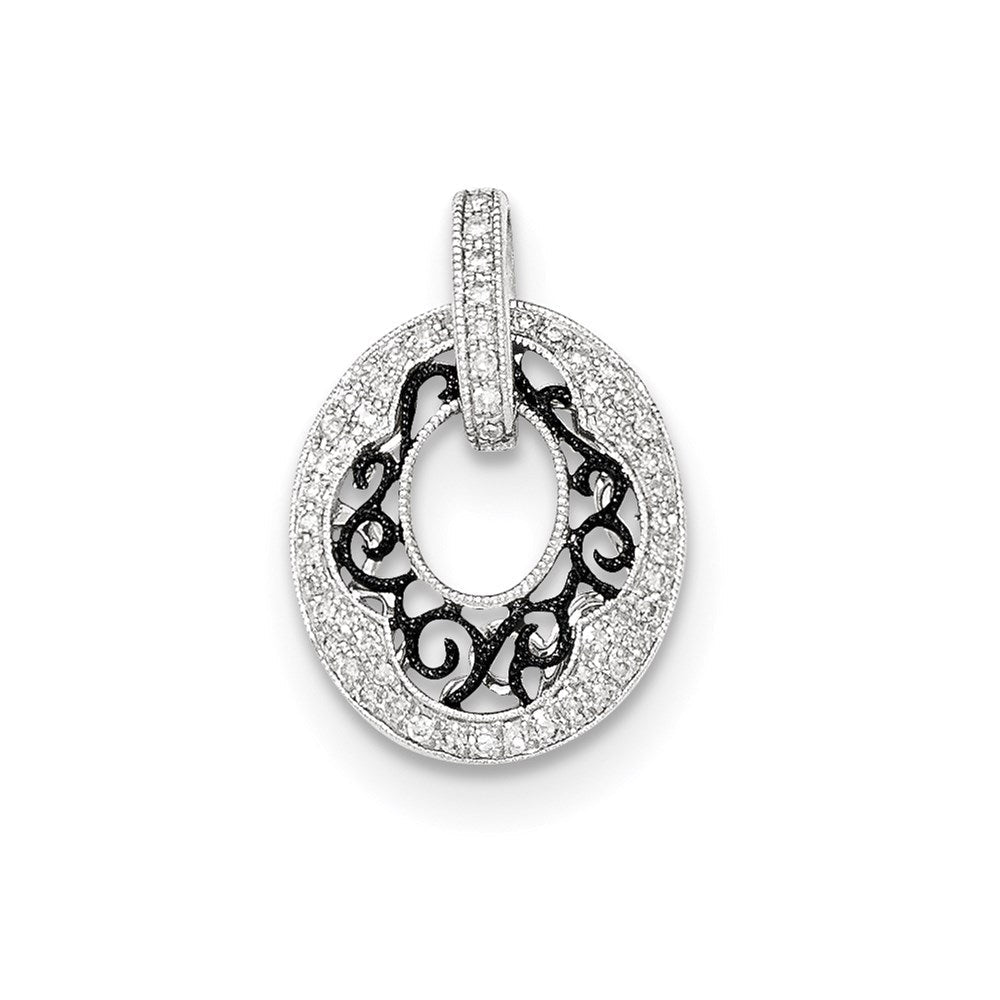 14K Weißgold mit polierter Schwarzrhodinierung Echtdiamant-Anhänger