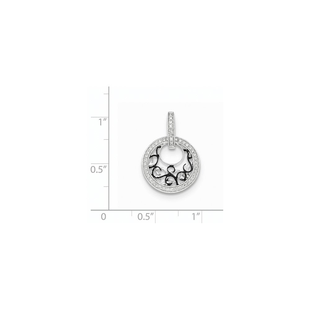 Polierter Anhänger aus 14K Weißgold mit Schwarzrhodinierung und echtem Diamant