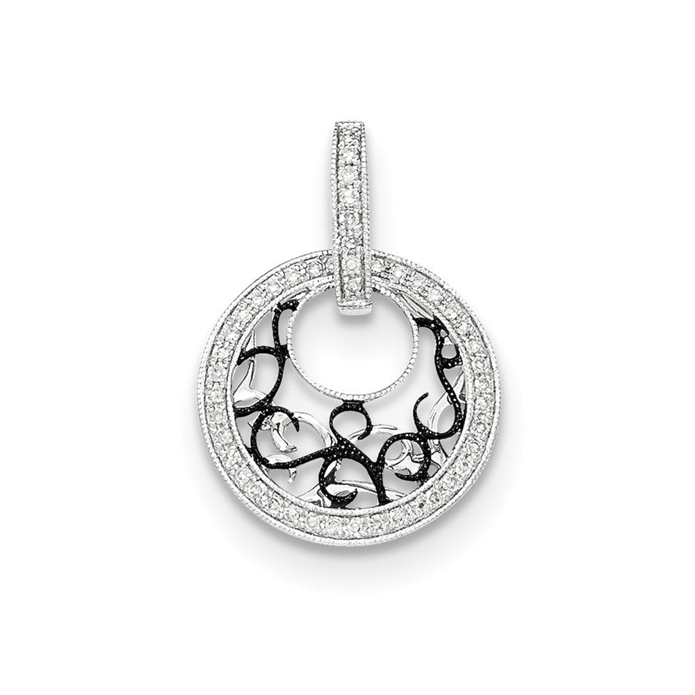 Polierter Anhänger aus 14K Weißgold mit Schwarzrhodinierung und echtem Diamant
