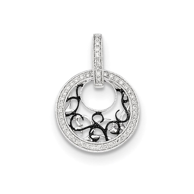 Polierter Anhänger aus 14K Weißgold mit Schwarzrhodinierung und echtem Diamant