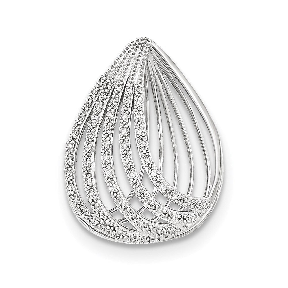 14K Weißgold Offener Tropfen-Gleitanhänger mit echtem Diamant