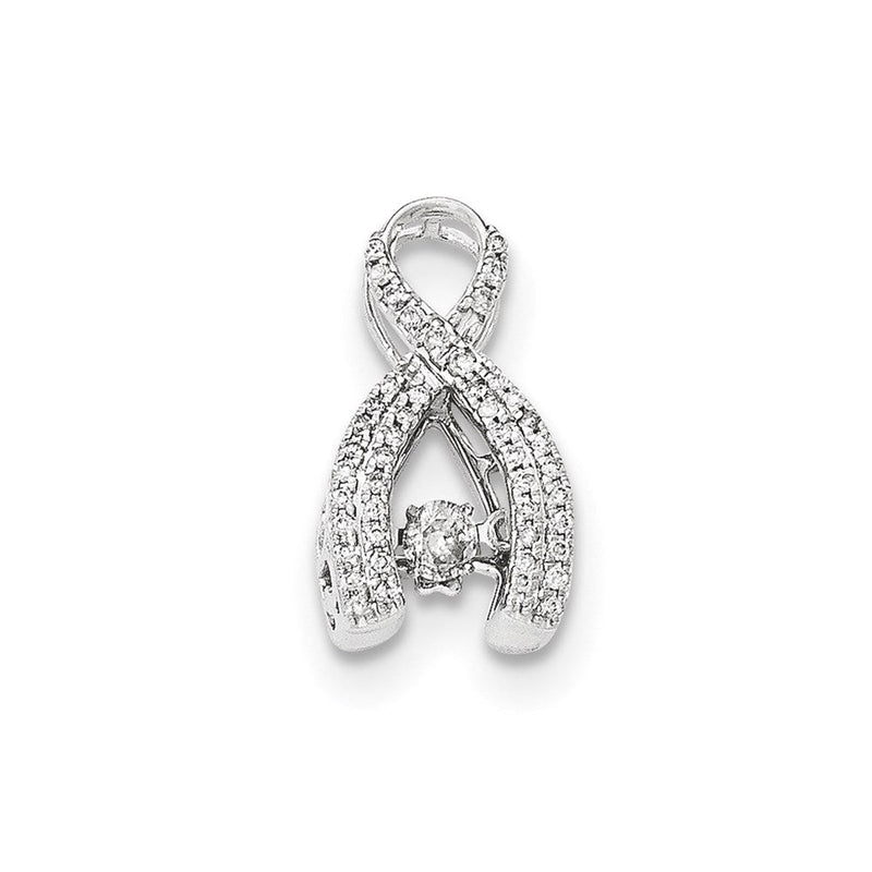 14K Weißgold Lebendiger Echter Diamant Schleifen-Ketten-Gleitanhänger
