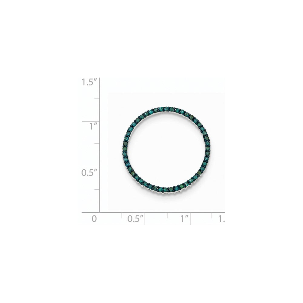 14K Weißgold Polierter Kreis-Anhänger mit Blauen Diamanten
