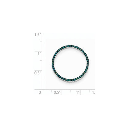 14K Weißgold Polierter Kreis-Anhänger mit Blauen Diamanten