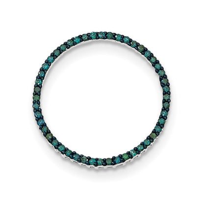 14K Weißgold Polierter Kreis-Anhänger mit Blauen Diamanten